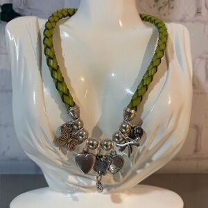 Green Braided Charm Necklace